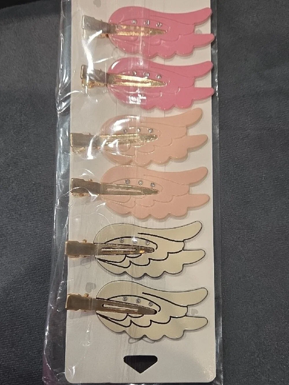 Set of 6 Angel Wing Hair Clips with Rhinestones
